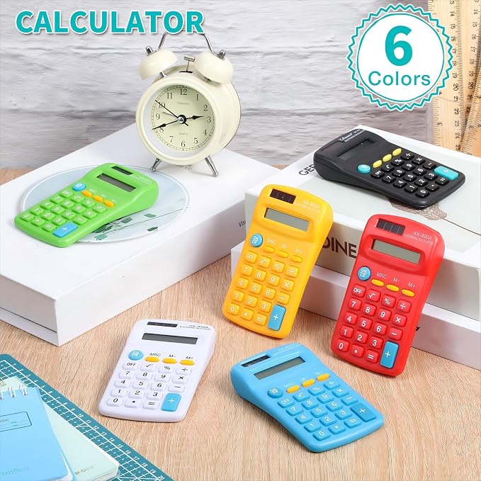Flutesan 30 Pack Pocket Calculator,Green, White, Red, Yellow, Blue, Black | Mini 4 Function Calculators, for Students Kids, Small Battery Powered Bulk, Basic Handheld, for School Classroom Home Office