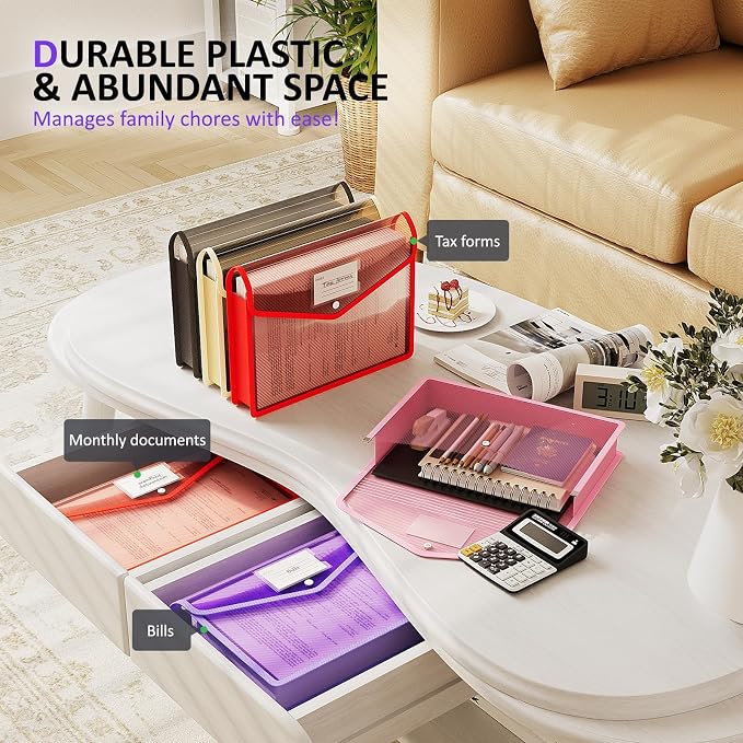 ThinkTex Plastic Expanding File Folder, Transparent Envelopes with Snap | No Dividers, Large Capacity, Document Organizer for Receipts, Bills & Taxes, Fits Letter / A4 Size - 5 Pack