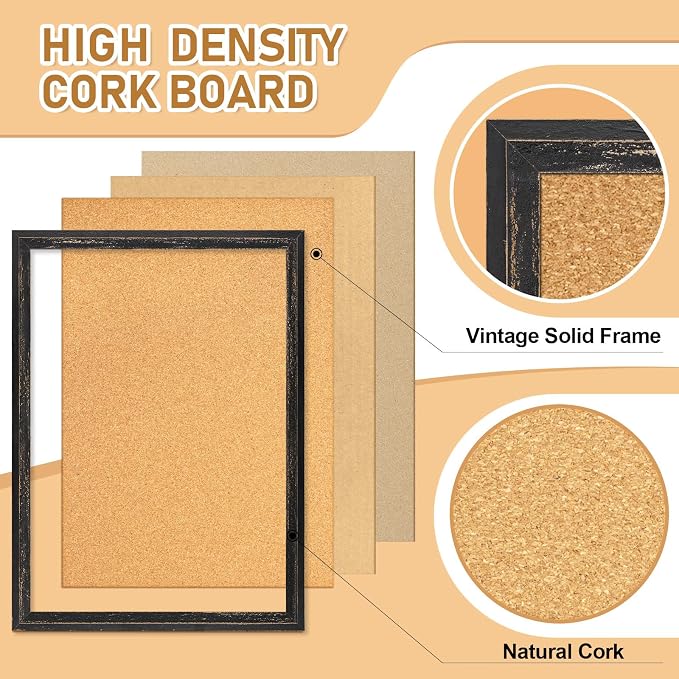 DOLLAR BOSS Cork Board, 36" X 24" Rustic Framed Bulletin Board, Black | Decorative Pin Board, Wall Hanging Notice Board, For Office & Home Decor Memo Display, With Pins