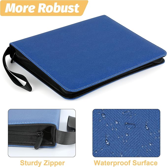 GERMUN 3 Ring 9 Pocket Zipper Card Binder, 720 Double Sided Standard PU Trading Card Album Folder for TCG & Sports Cards, Not Fit Top Loaders (Blue1)