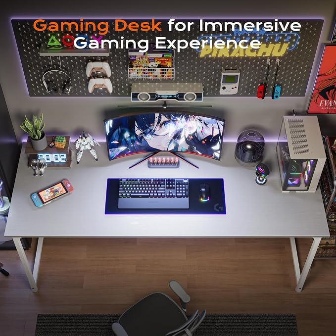 55 X 24 Inch Computer Desk with Deeper Desktop, Gaming Office Writing Work Desk for Home Office, Study, Bedroom, Work from Home, Metal Frame, White
