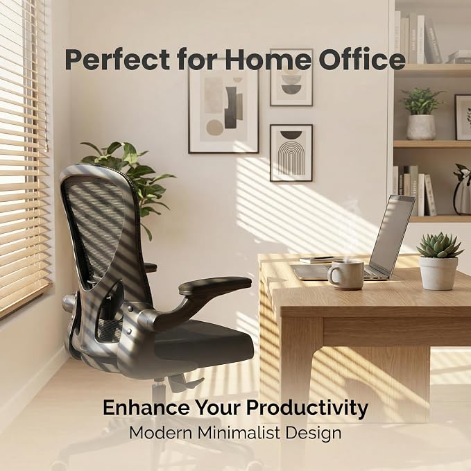 Monhey Ergonomic Office Chair, Adjustable Lumbar, Black | Breathable Mesh, Warm Taupe,Flip-up Arms, Height Adjustable, Rocking Swivel, Home Office