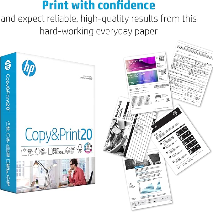 HP Printer Paper | 8.5 x 11 Paper | Copy &Print 20 lb | 1 Ream Case - 500 Sheets| 92 Bright | FSC Certified | 200060