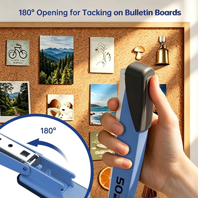 Metal Stapler Heavy Duty for Desk - 50 Sheet Capacity with 2000 Pieces 1/4", 5/16" Staples and Staple Remover, No Jam, Non-Slip, Stapler Heavy Duty for Classroom and Office, Blue
