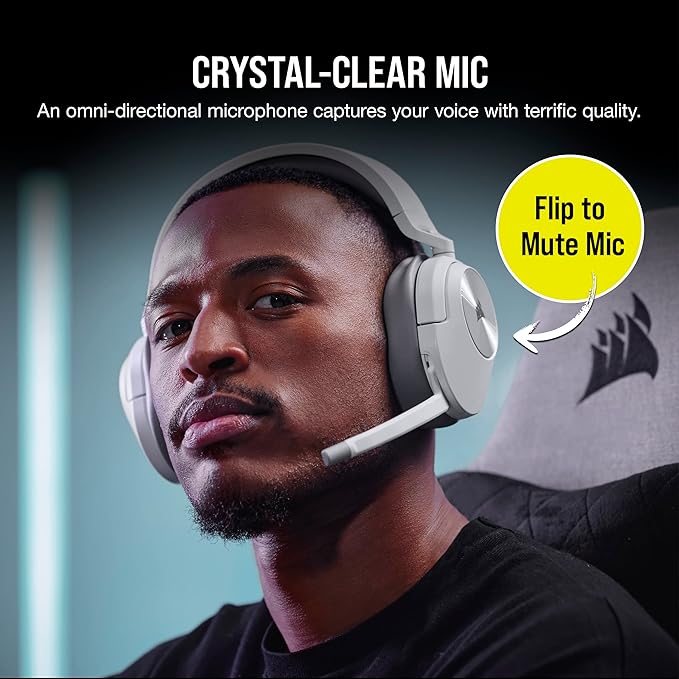 Corsair HS55 Wireless Multiplatform Lightweight Gaming Headset with Bluetooth - Dolby 7.1 Surround Sound - iCUE Compatible - PC, PS5, PS4, Nintendo Switch, Mobile - White