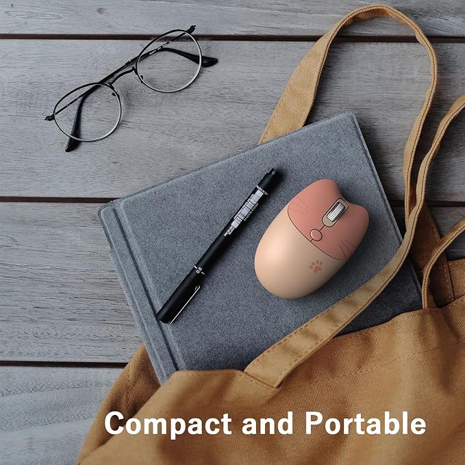 Wireless Compact Silent Mouse with Cute Cat Designs, 2.4GHz Plug and Play Wireless Opatical Mouse with USB Nano Receiver for Laptop/PC/Computer (Milk Tea Cat)