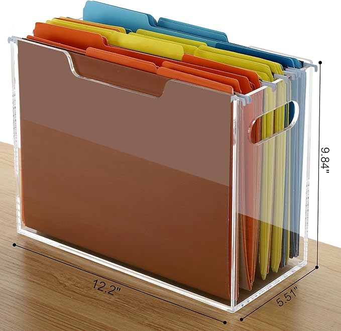 DINGHUO Acrylic File Folder Organizer, Hanging File Organizer Box, File Holder with Handles for Letter Size/A4, Clear File Box Desktop Folder Storage for Office Home Work -1 Pack
