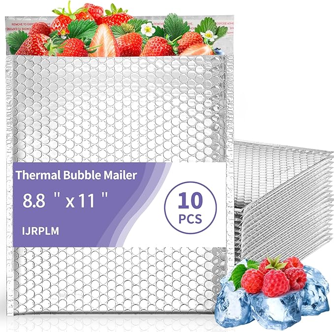 10 Pack Thermal Bubble Mailer, 8.8 x 11" Metallic Bubble Mailers, Self Seal Cool Mailers, Foil Mailing Envelopes, Waterproof Padded Envelopes, Insulated Shipping Bags for Cold Shipping