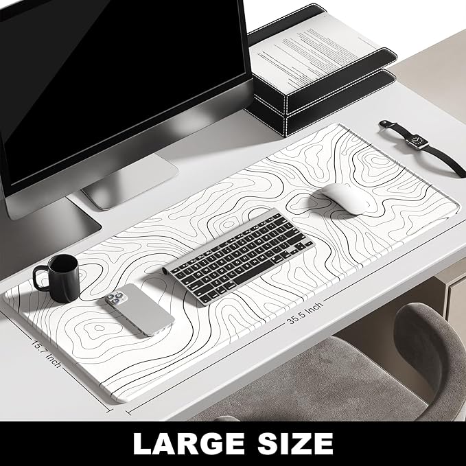 BOSOBO Large Desk Pad, XXL Gaming Mouse Mat, Desktop Cover 35.5 x 15.7 Inches, Abstract Lines