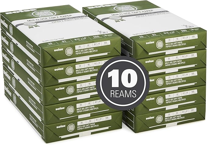 Boise X-9 Multi-Use Printer & Copy Paper, 10 Reams, White, Legal (8.5in x 14in), 5000 Sheets Per Case, 20 Lb, 92 Brightness