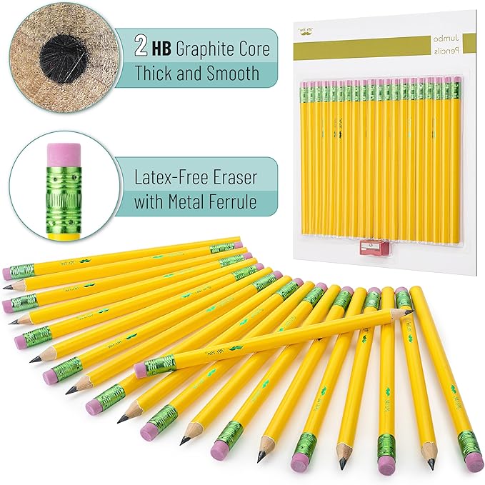Mr. Pen- Jumbo Pencils, 20 Pencils with 1 Sharpener, Large Pencils
