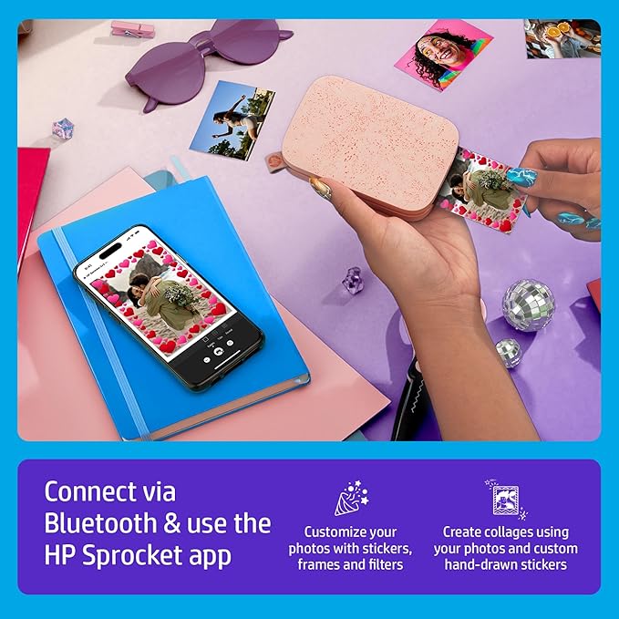 HP Sprocket Portable 2x3 Inch Instant Photo Printer (Blush Pink) Print Pictures on Zink Sticky-Backed Paper From Your iOS & Android Device