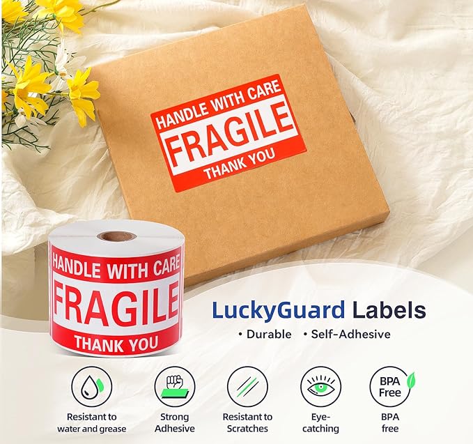 3 x 5 Inch Fragile Stickers Handle with Care 500 Permanent Adhesive Fragile Stickers for Shipping Moving Glass Commercial Grade Fragile Labels (1 Roll, 500 Labels)