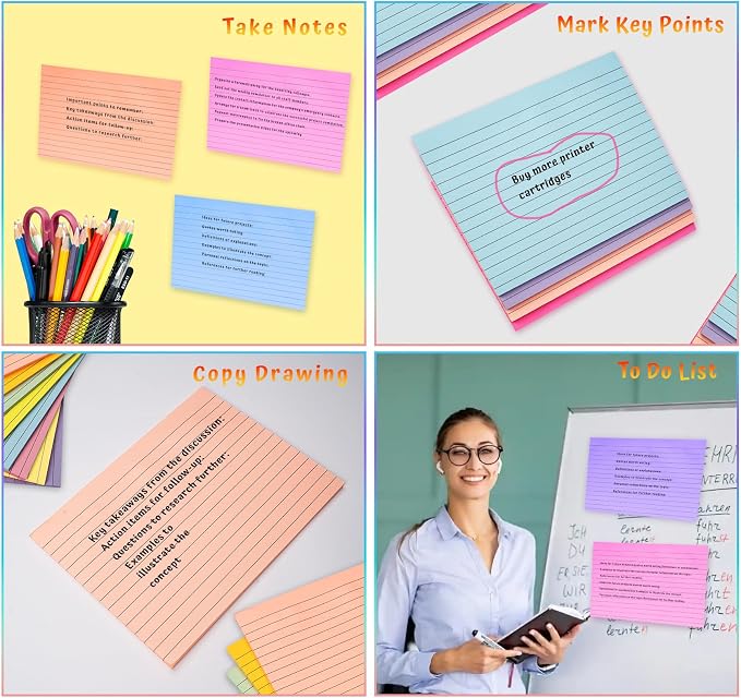 400 Sheets Lined Sticky Notes 8x6in Large,No Ink Bleed-Through,Home/School | 50 Sheets/pad Ruled Giant Post Stickies,Smooth Writing,8 Pack Extra Bright Self Sticky Super Memo Pads for Students Office