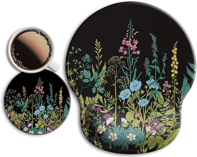 Ergonomic Mouse Pad with Wrist Support Rest,Large Mousepad Gel Wrist Rest, with Coaster Non-Slip & Pain Relief for Computer, Desk, Home&Office-Floral