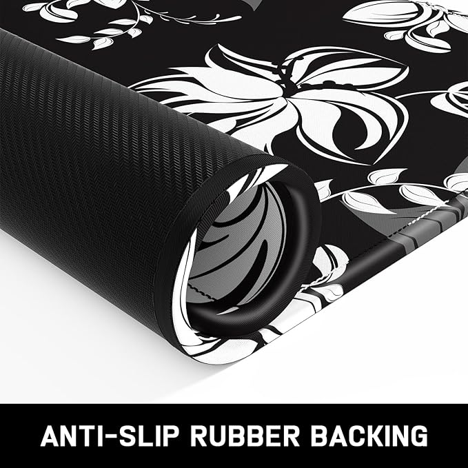 Mouse Pad, Minimalism Marble Style Computer Pad, Anti-Slip Rubber Mouse Mat with Stitched Edges for Gaming, Office, Laptop, PC, Women, 9" x 8" Thick 3 mm, Black Flower