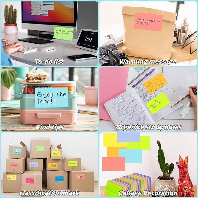 36 Pads Sticky Notes 3x5 Inch Bulk 12 Colors Memo Note Pads | 45 Sheets Per Pad, Self Stick Notes, Adhesive Paper, Office, School, Home, Meetings, To Do Lists, Notebook Notes