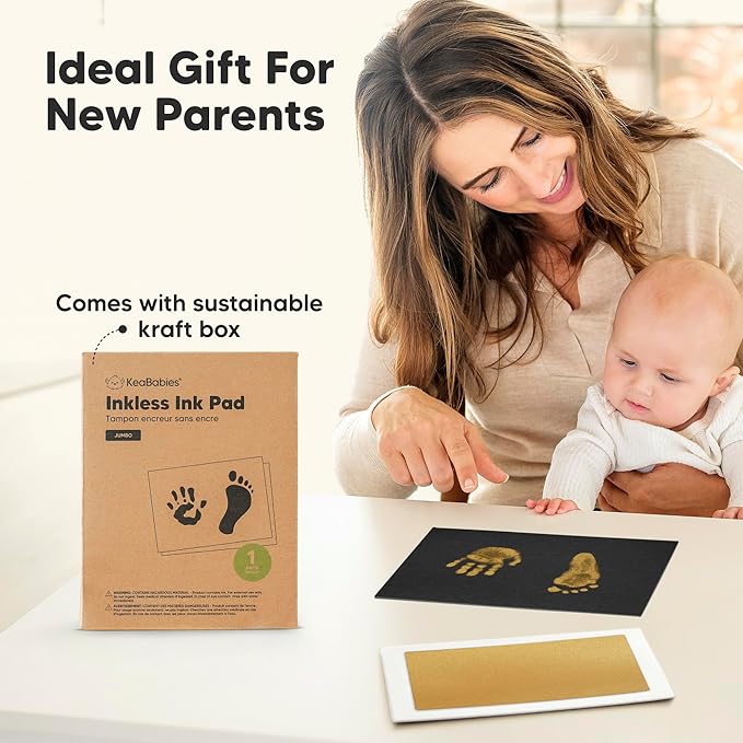 1-Pack Inkless Baby Hand and Footprint Kit - Mess Free Ink Pad for Newborn Keepsake, Dog Nose & Paw Print Kit, Clean Touch Ink Pad for Baby Hand & Footprints, Ideal New Mom Gifts (Gold, Jumbo)