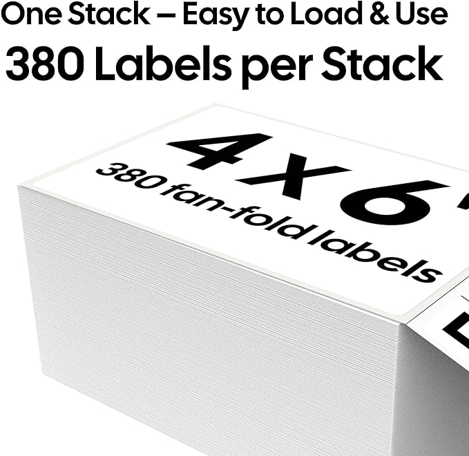 4x6 Thermal Labels, 380 Fanfold Labels, Perforated & Strong Adhesive, Compatible with Direct Thermal Printers for USPS UPS FedEx DHL Address Shipping Label