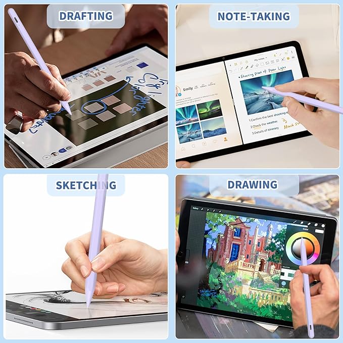 iPad Pencil for 9th & 10th Generation, Fast Charge Stylus Pen for Palm Rejection and Tilt Sensitivity, Compatible with iPad Pro 11/12.9in, Mini 5/6, iPad 6/7/8/9/10, Air 3/4/5 (Purple)