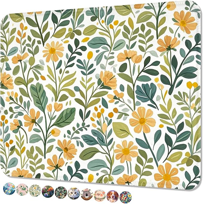 Mouse Pad, Cute Mouse Mat, 10" x 8", Cute Flower | Square Waterproof Gaming Computer Mat, Textured Top, Stitched Edges, Non-Slip Rubber Base for Office Home Laptop Keyboard