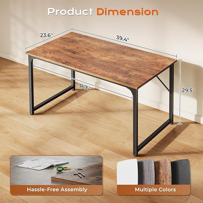 40 X 24 Inch Computer Desk with Deeper Desktop, Gaming Office Writing Work Desk for Home Office, Study, Bedroom, Work from Home, Metal Frame, Rustic Brown