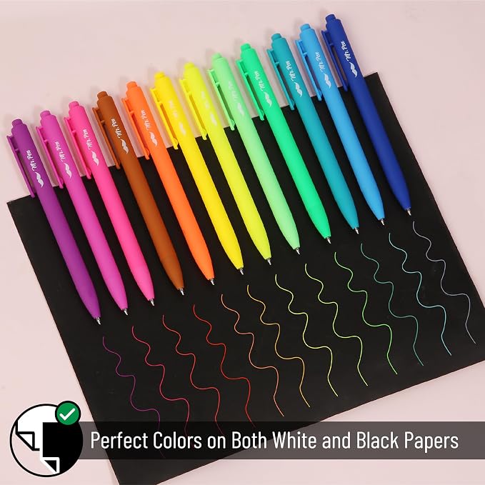 Mr. Pen- Retractable Gel Pens, 12 Pack, Bright Color Ink, Fine Point 0.7mm | Fast Dry, Smooth Writing, Cute Pens for Drawing, Writing Planner and School Supplies