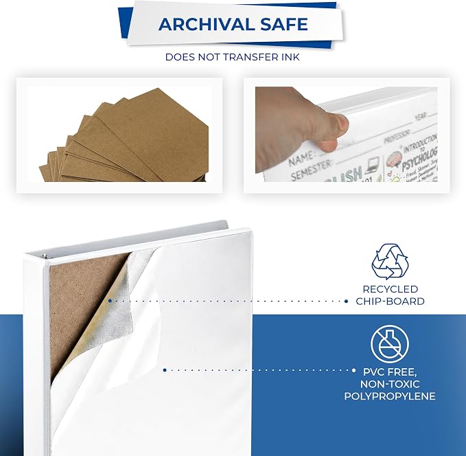Samsill 1 Inch 3 Ring Binders, Economy Round Ring, Clear View Cover, 200 Sheet Capacity - for School, Home, Office - White, 6 Pack