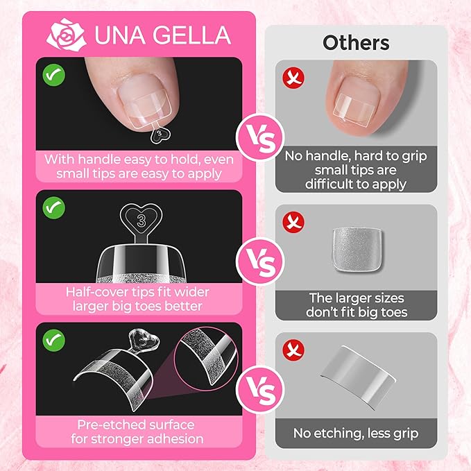 UNA GELLA Toe Nail Tips Squavol 510 Pcs - Soft Gel Nail Tips Acrylic Nails, Squave Round Half-Cover Nail Forms for Toe Nail Extension, Flexible Pre-filed False Toe Nails for Home DIY & Salon,15 Sizes
