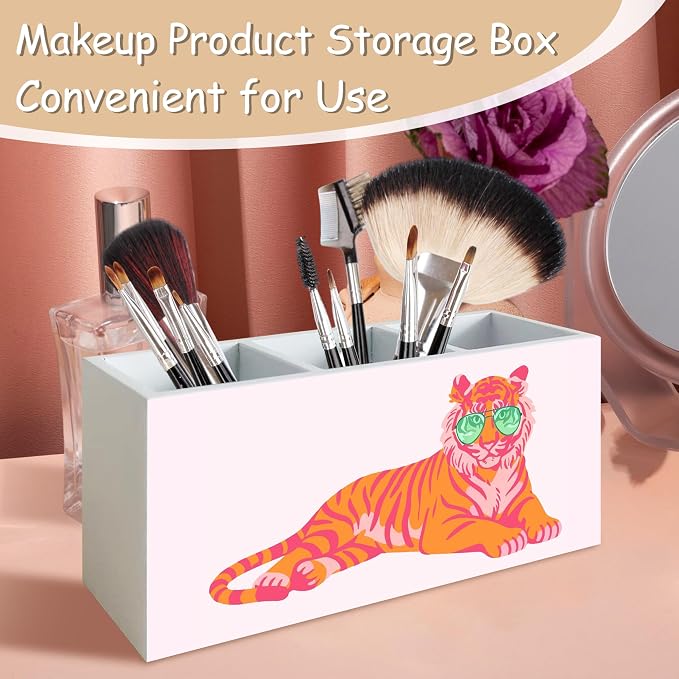 Pink Cute Tiger Pen Pencil Holder Organizer for Classroom Desk, Pink Tiger Girly Office Room Home Decor, Tigers Gifts for Women, Preppy Tigers Kids Desk Accessories