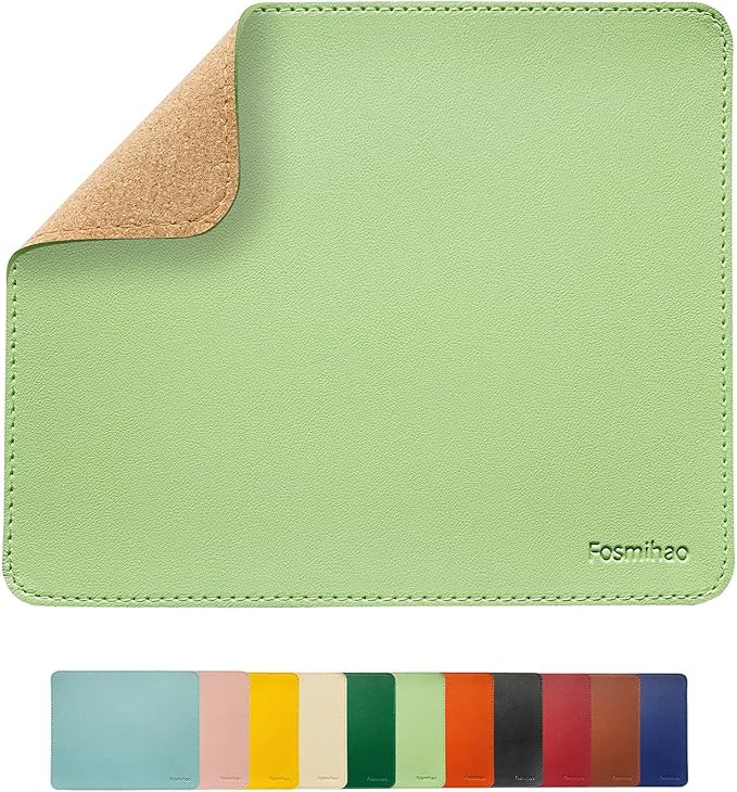 Leather Mouse Pad - Wood Mouse Pad, Double Side Mouse Pad with Stitched Edge, Waterproof Ultra Thin Mouse Pad for Computers, Laptop, Office & Home, 10.2 x 8.3 Inch, 1 Pack (Matcha Green)