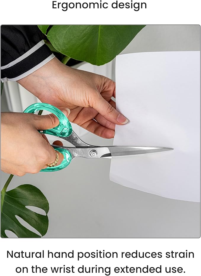 9” Stainless Steel Acrylic Scissors, Green with Silver Metal | Aesthetic and sharp all purpose scissors, Perfect for sewing, arts, and crafts, Stationery tools for office, and school