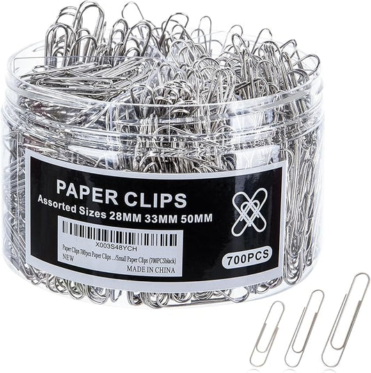 Wakawaga 700pcs Paper Clips Assorted Sizes Large (700PCS) | Assorted 3 Sizes Sturdy Metal Divided Box Great Value Office School Docs Snacks Daily Use
