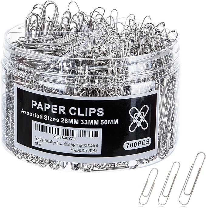 Wakawaga 700pcs Paper Clips Assorted Sizes Large (700PCS) | Assorted 3 Sizes Sturdy Metal Divided Box Great Value Office School Docs Snacks Daily Use