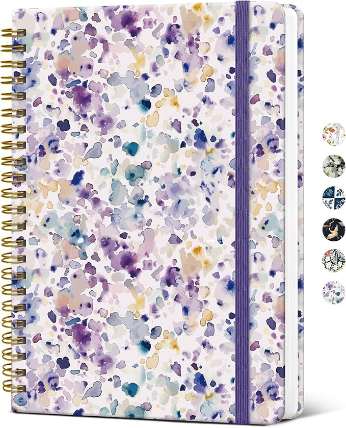 Taja Spiral Journal Notebook for Women, Pretty Hardcover Lined Notebook for Work & Note Taking, Aesthetic Cute Journal for Writing, 140 Pages, 5.8"x8.3", Purple Blocks