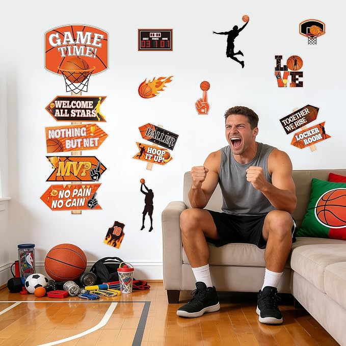 33Pcs Basketball Bulletin Board Decoration, Basketball Theme Bulletin Boarders Game Time March Sports Cutouts Madness Decorations for School Classroom Game Party Supply