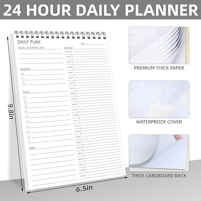 24 Hourly Schedules 3 Pack - To Do List Notepad 3 Pack, B5(6.5" x 9.8"), Daily Planner for Organizing, Suitable for School&Office&Home, PVC cover
