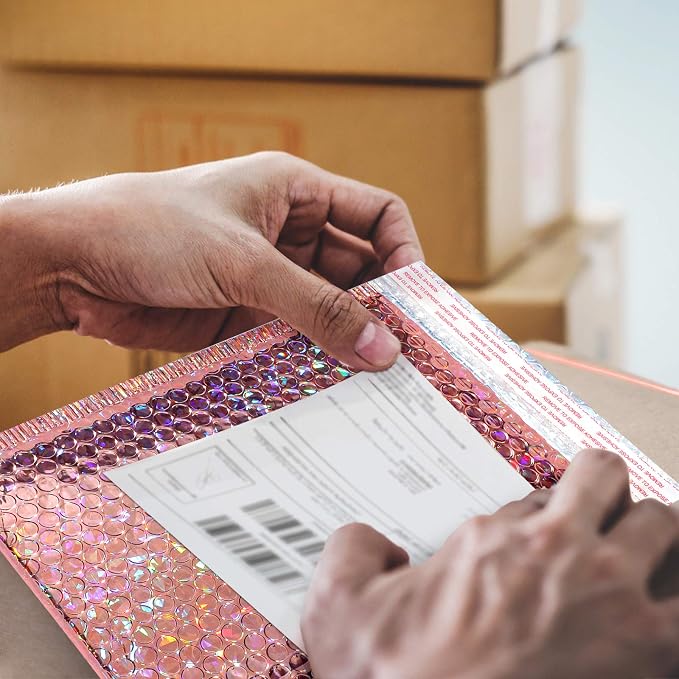 Outus 30 Pieces Holographic Bubble Padded Mailer Holographic Bubble Mailers Padded Envelopes Self Sealing Cushion Envelopes for Mailing, Shipping and Packing(Rose Gold, 9.5 x 6 Inch)