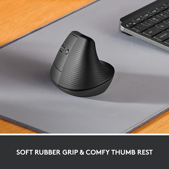Logitech Lift Left Vertical Ergonomic Mouse, Left-Handed, Wireless, Bluetooth or Logi Bolt USB, Quiet clicks, 4 Buttons, Compatible with Windows/macOS/iPadOS, Laptop, PC - Graphite