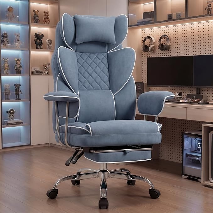 NEO CHAIR Big & Tall Leather Office Chair, High Back, Lumbar Support, Blue | Gaming Chair for Adults and Computer Use, Reclining Office Chair with Foot Rest, Massage, Comfy Design and Heavy Duty Support