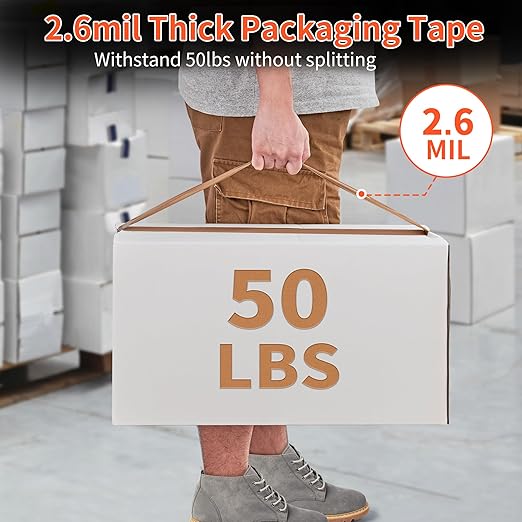 JARLINK 12 Rolls Brown Packing Tape with Dispenser, Heavy Duty Packaging Tape Refills for Shipping Packaging Mailing, 2.6mil Thick, 1.88 inches Wide, 55 Yards Per Roll, 660 Total Yards