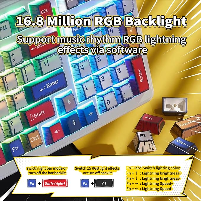 Aula F99 Wireless Mechanical Keyboard Creamy Computer Gaming Keyboards | 8000mAh Rechargeable,Hot Swappable Custom,RGB Backlit,Tri-Mode BT5.0/2.4GHz/USB-C,Pre-lubed Linear Switches,Gasket Structure