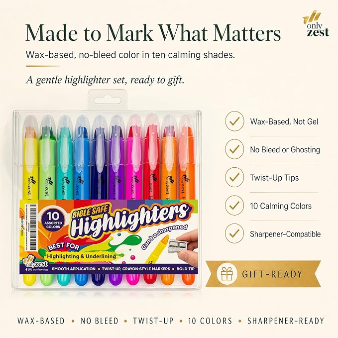 10 Pack Bible Safe Highlighters - Vibrant Colors Gel Highlighters | No Bleed, Scripture Markers for Journaling, Study Accessories and School Supplies