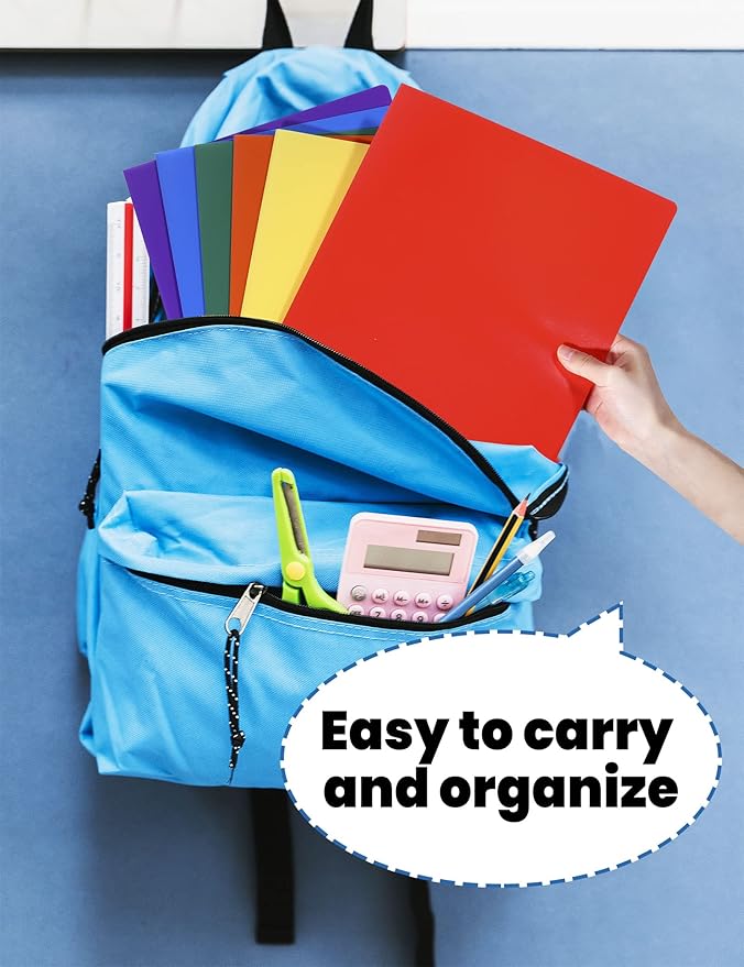 SUNEE Folders with Pockets (6 Pack, Assorted Colors), Plastic Folders with Pocket, Poly Folder for Documents Letter Size, 2 Pocket Folder for Kids, Home, School, Office