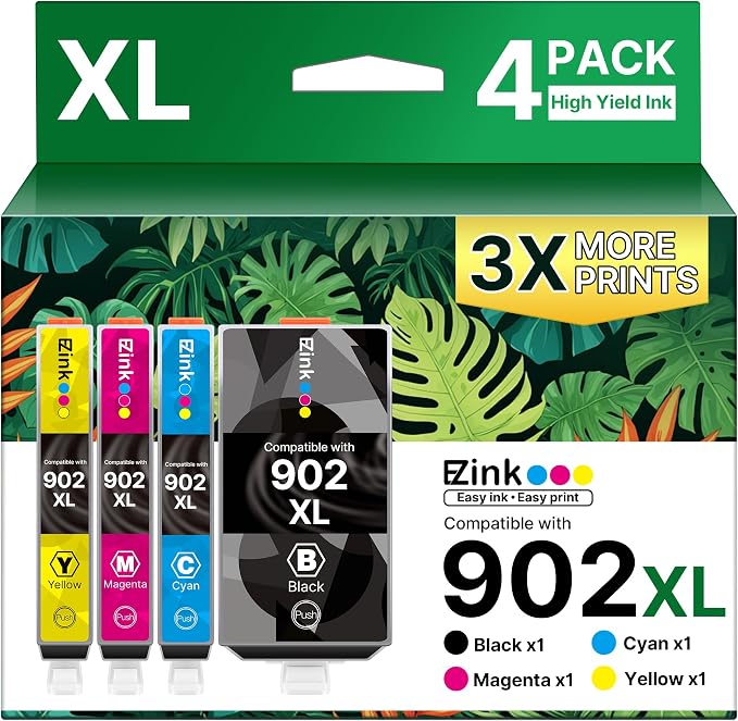 E-Z Ink Compatible for 902XL Ink Cartridges for HP Printers 902 902 XL | Replacement for HP 902XL Ink Cartridges Combo Pack 4 Pack for Officejet Pro 6978 6968 6960 6970 Officejet 6951 6954 6956 6958