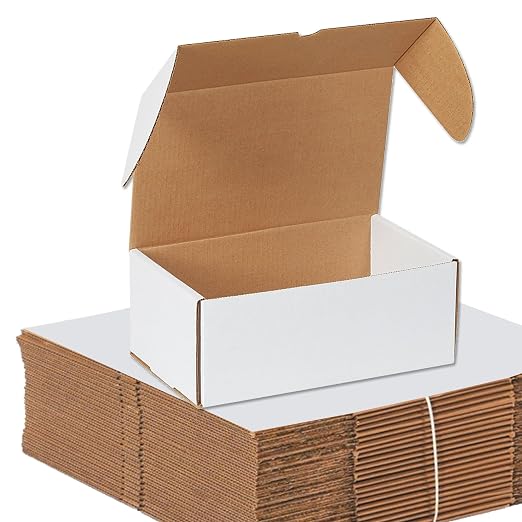 BOX USA 12" Deluxe Shipping Boxes, 12"L x 7 1/2"W x 5"H, 25-Pack - White Box Mailers for Packaging, Storage, Gifts or Bulk Business Orders
