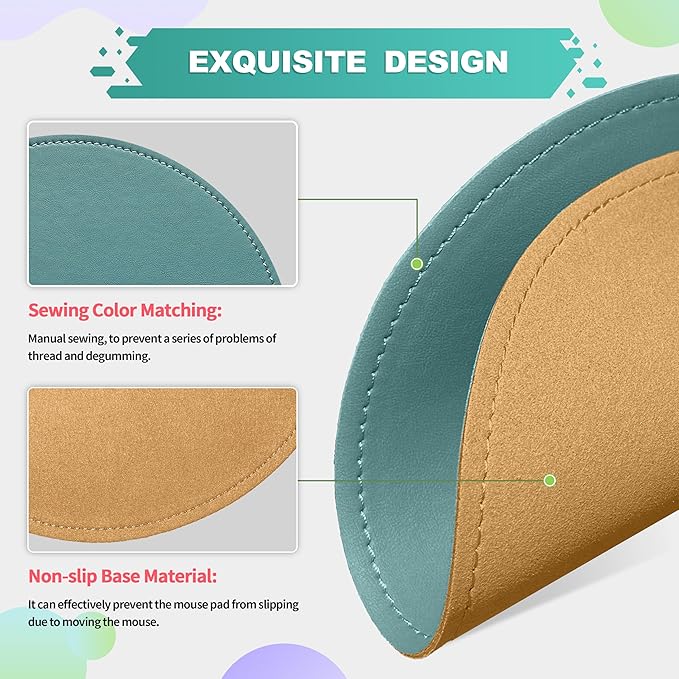 Mouse Pad，Round Mouse Pad，PU Mouse Pad，Leather Mouse Pad with Stitched Edge Micro-Fiber Base with Non-Slip Waterproof，Mouse Pad for Computers，Laptop，9 x 9 Inch (Ultramarine)