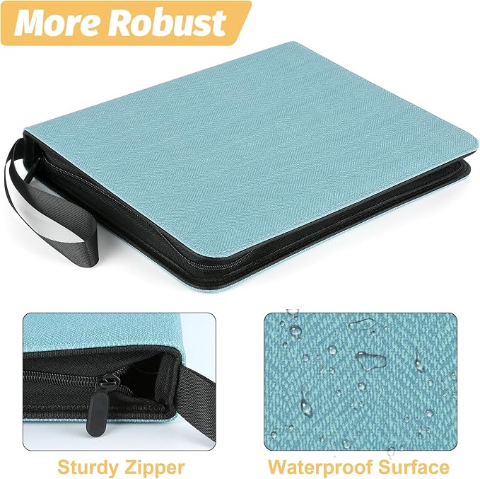 GERMUN 3 Ring 9 Pocket Zipper Card Binder, 720 Double Sided Standard PU Trading Card Album Folder for TCG & Sports Cards, Not Fit Top Loaders (Lake Blue)