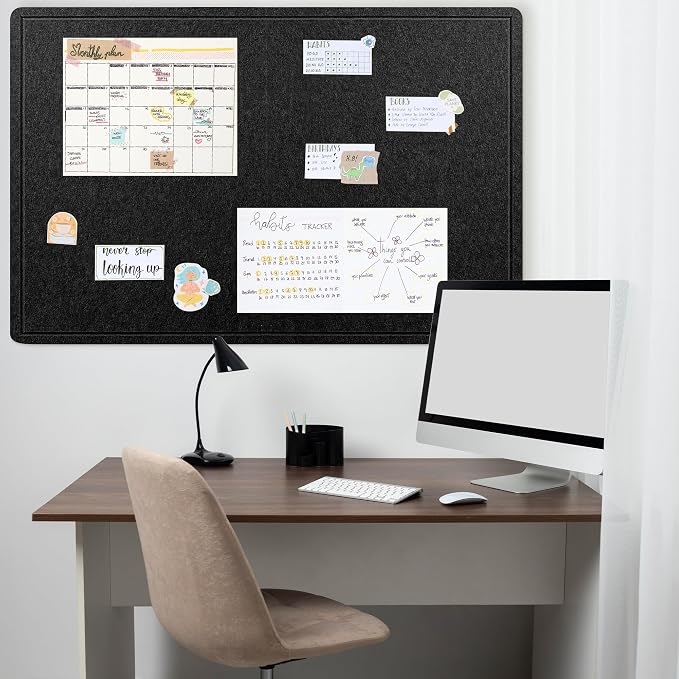 AKTOP Foldable Felt Bulletin Board for Wall, 60x36 inches, Black | Large Cork Board Alternative with 25 Pushpins, Decorative Photo Display Board Pin Board 5x3, For Home, Office & School