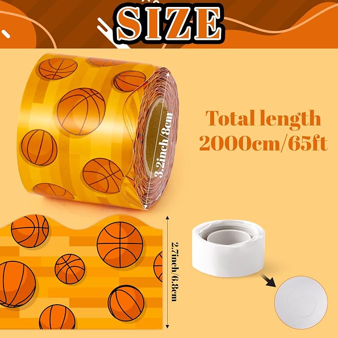 BeYumi Basketball Sport Border Trim - 65ft Back to School Basketball Sport on Orange Scalloped Rolled Border Trim Ball Sports Theme Bulletin Board Set Party School Classroom Chalkboard Wall Decoration